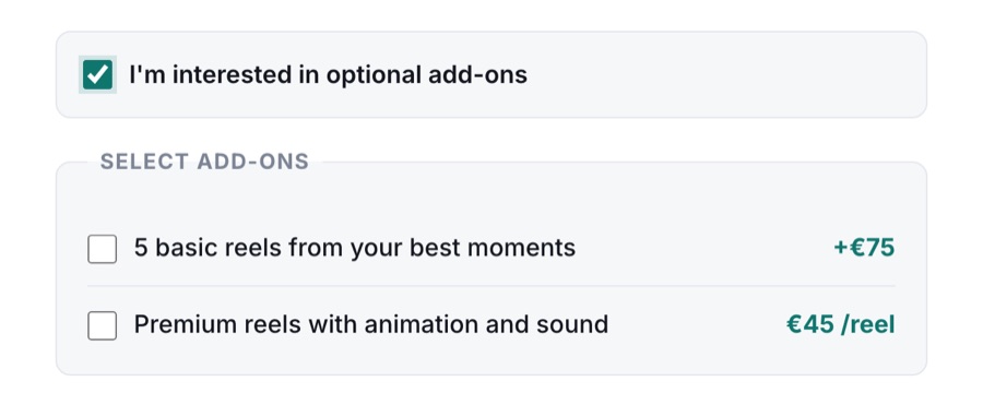 Add-ons for the chosen package only, working on the live site